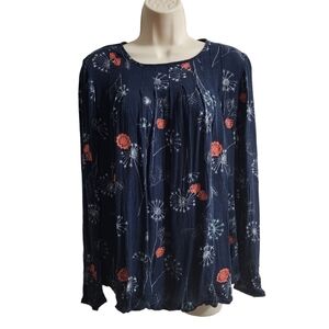 HINGE Blue Red Floral Boho Embroidered Blouse Size XS